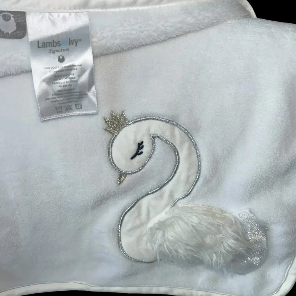 NEW Lambs & Ivy Retired White Signature Swan Princess Baby Blanket